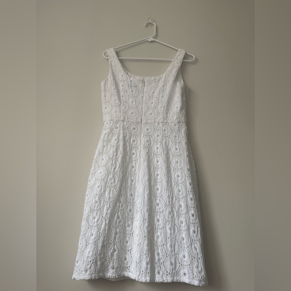 Adrianna Papell White Eyelet Sheathe Cotton Dress Career Work Summer Size 6 - Picture 3 of 7